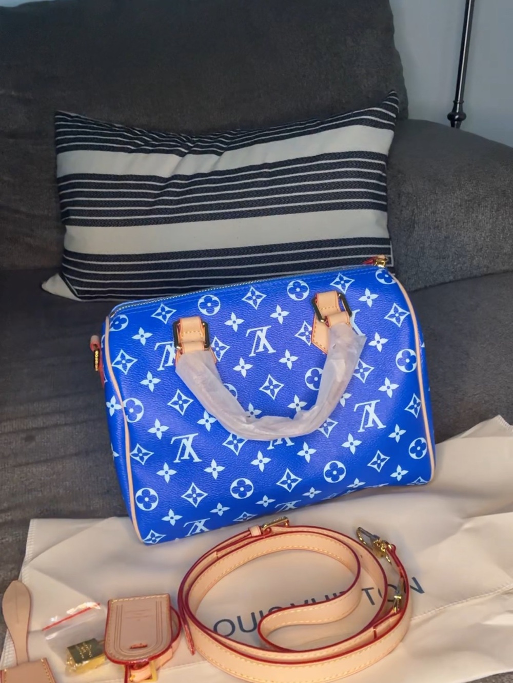 Blue Monogram Satchel Handbag - Designer Style